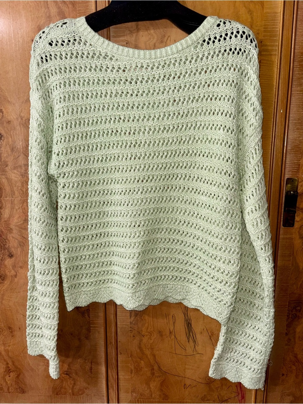 Light Mint Open-Knit Women’s Sweater - Breathable Long Sleeve size M